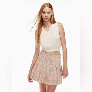 Aritzia Sundeh Size 8 Olive Micro Pleated Plaid Mini Skirt